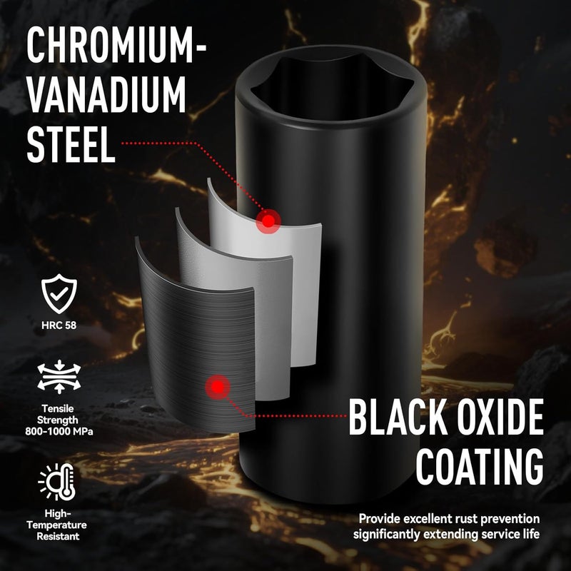 DISEN 8 Pcs 1/2" SAE Impact Socket Set, Deep Sockets 3/8"- 13/16", 6-Point Cr-V & Alloy Steel, 1/2 Inches Drive Impact Socket Set,Rugged Construction, Enhanced Storage Case - Image 5